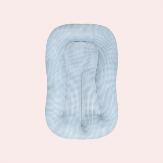 Breathable baby sleep mat in sky blue with 3D mesh