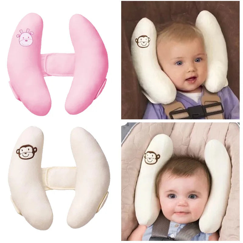 Pink and white two-wing infant side pillow options with center connector panels