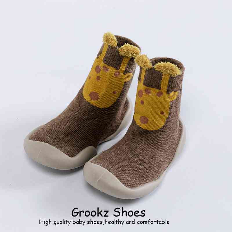 Premium Baby Sock Shoes - Brown Giraffe