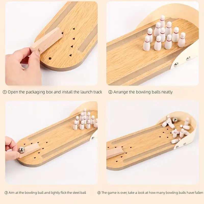 Desktop Mini Bowling Game Set - Desktop Wooden Board, Bowling Shooting Game, Stress Relief Small Finger Toys, Fun Trick Gift - MEACAOFG