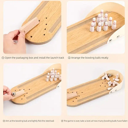 Desktop Mini Bowling Game Set - Desktop Wooden Board, Bowling Shooting Game, Stress Relief Small Finger Toys, Fun Trick Gift - MEACAOFG