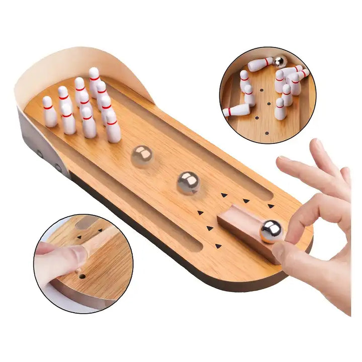 Desktop Mini Bowling Game Set - Desktop Wooden Board, Bowling Shooting Game, Stress Relief Small Finger Toys, Fun Trick Gift - MEACAOFG