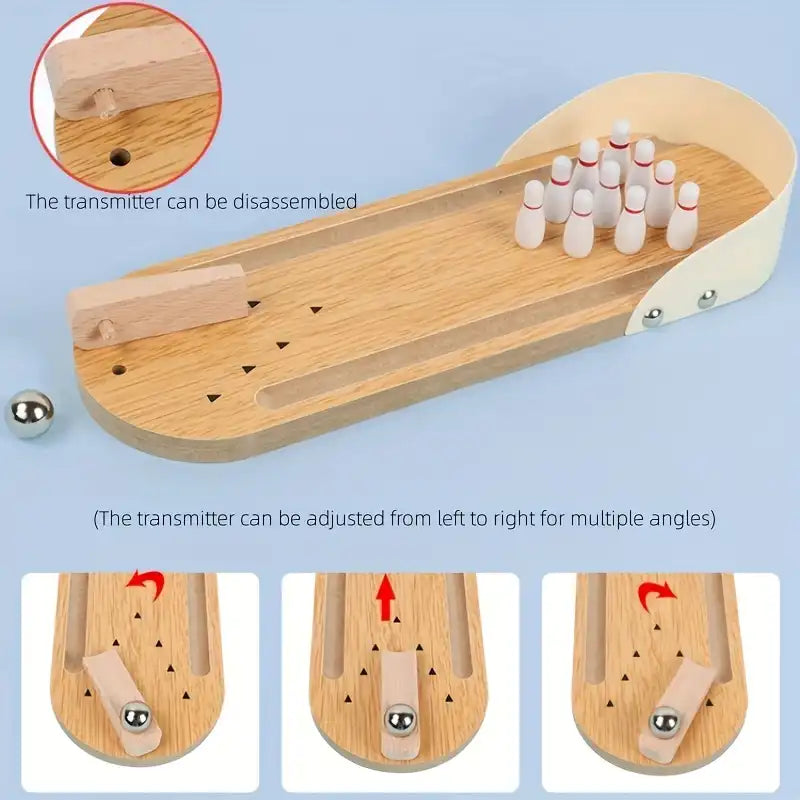 Desktop Mini Bowling Game Set - Desktop Wooden Board, Bowling Shooting Game, Stress Relief Small Finger Toys, Fun Trick Gift - MEACAOFG