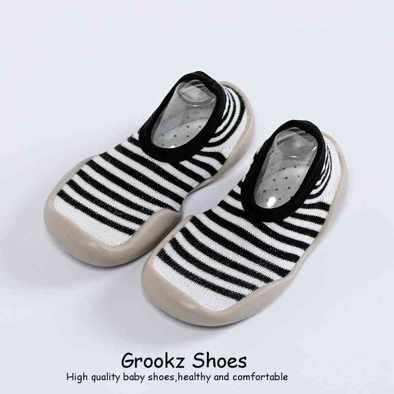 Baby Sock Shoes - Gray w/ Black Lines