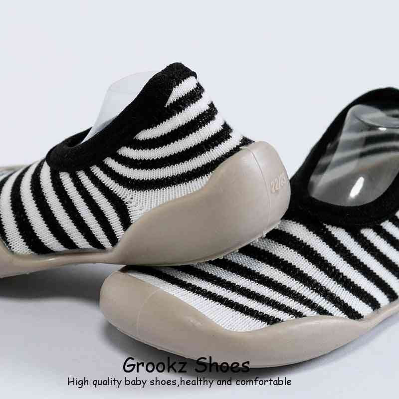 Baby Sock Shoes - Gray w/ Black Lines