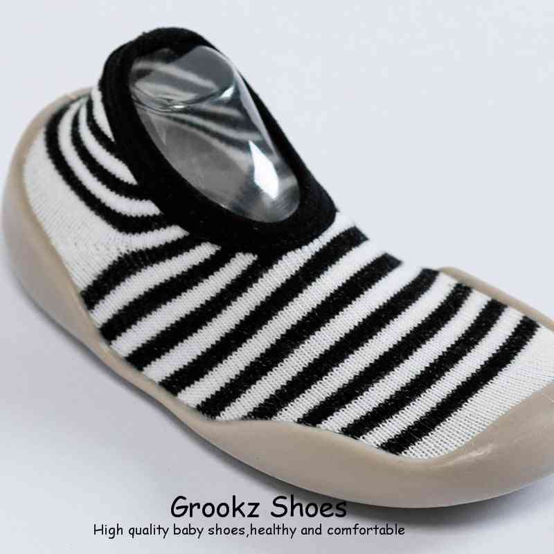 Baby Sock Shoes - Gray w/ Black Lines