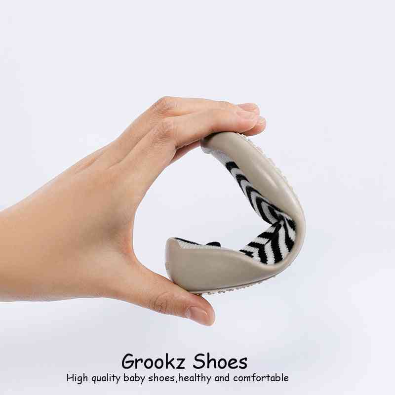 Baby Sock Shoes - Gray w/ Black Lines