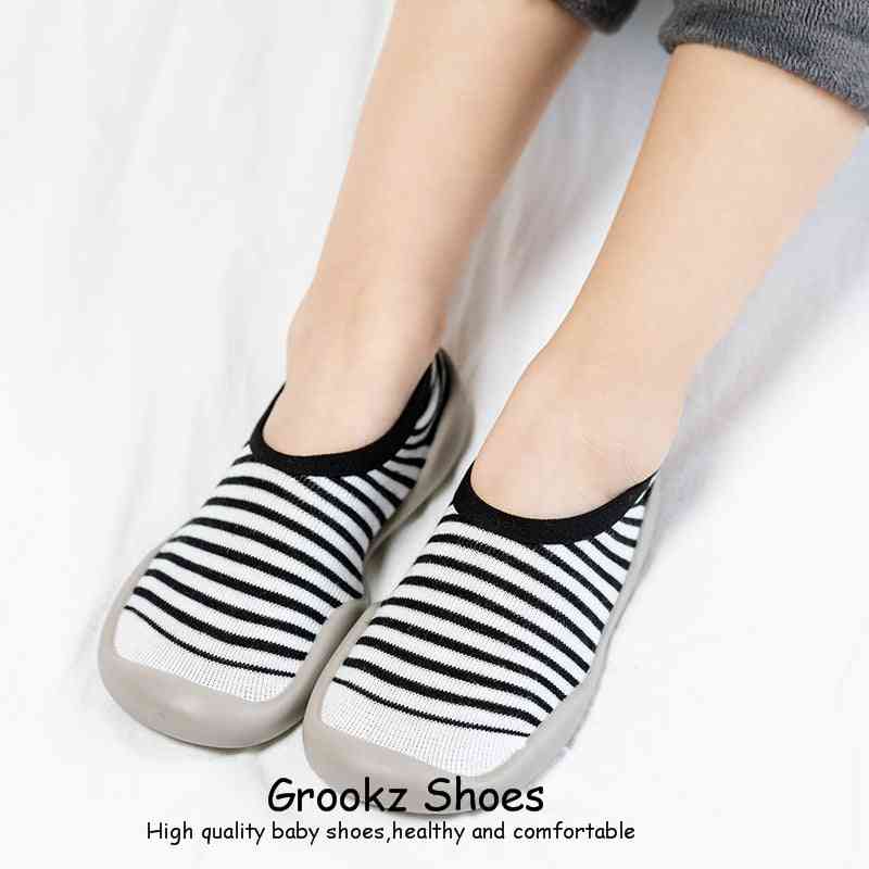 Baby Sock Shoes - Gray w/ Black Lines