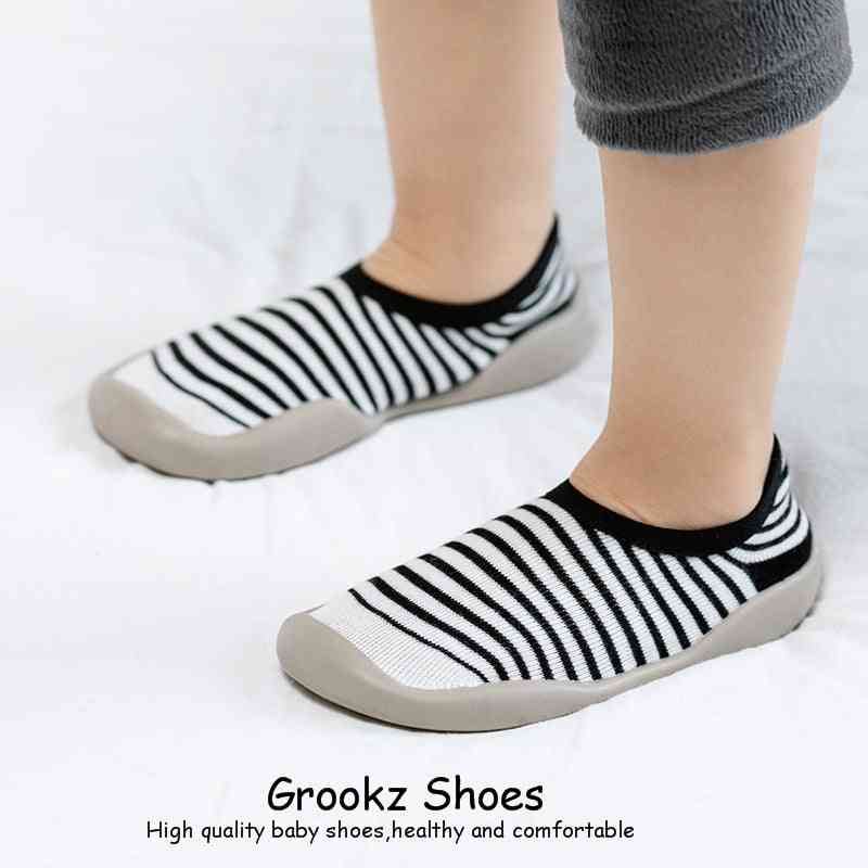 Baby Sock Shoes - Gray w/ Black Lines