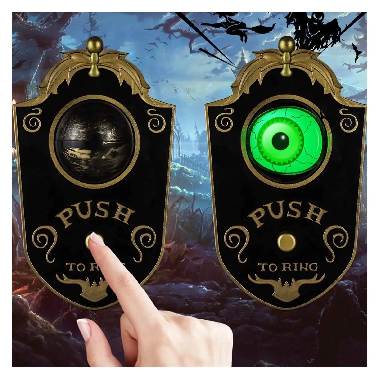 Halloween Door Bell Animated Eyeball Door Bell Decor Outside Scary Light Up Witch Prop for Party Hau - MEACAOFG