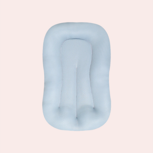 Breathable baby sleep mat in sky blue with 3D mesh