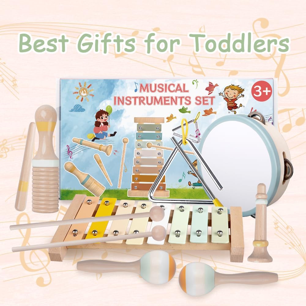 Baby Musical Instruments-Montessori Wooden Toys for Toddlers 1-3