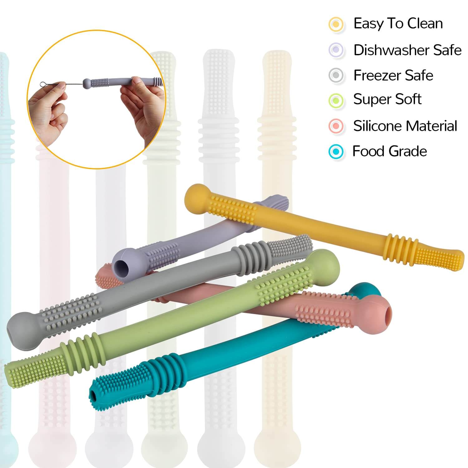 Hollow Teether Tube Chew Straw Sensory Toy
