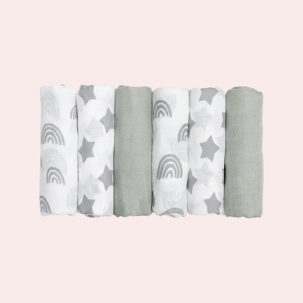 Baby Blankets Cloths Double Absorbent Infant Swaddling Wrap - 6 Pack (Star)