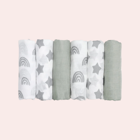 Baby Blankets Cloths Double Absorbent Infant Swaddling Wrap - 6 Pack (Star)