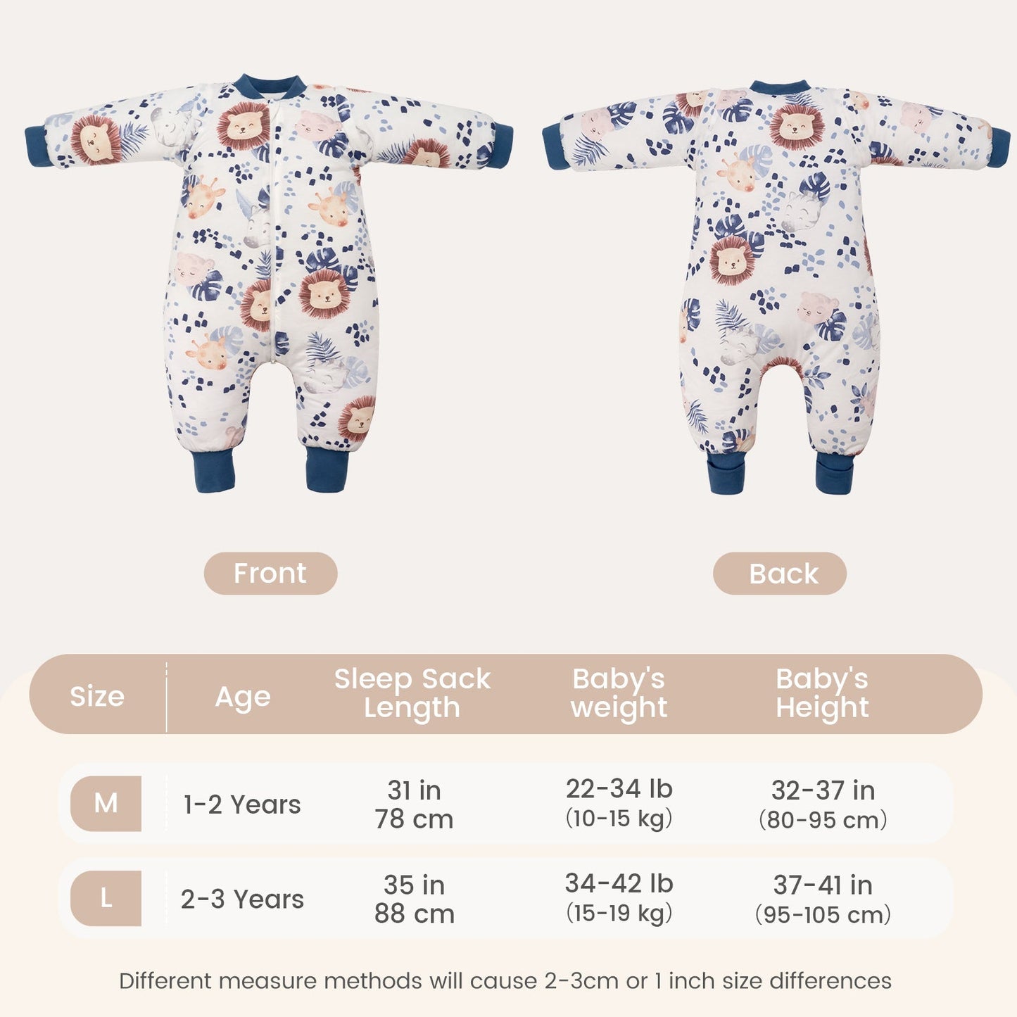 2.5 Tog Removable Sleeves Toddler Sleep Sack with Feet 1-3 Years