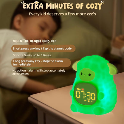 Sheep Alarm Clock with Night Light for Kids with Sleep Training and Sound Machine