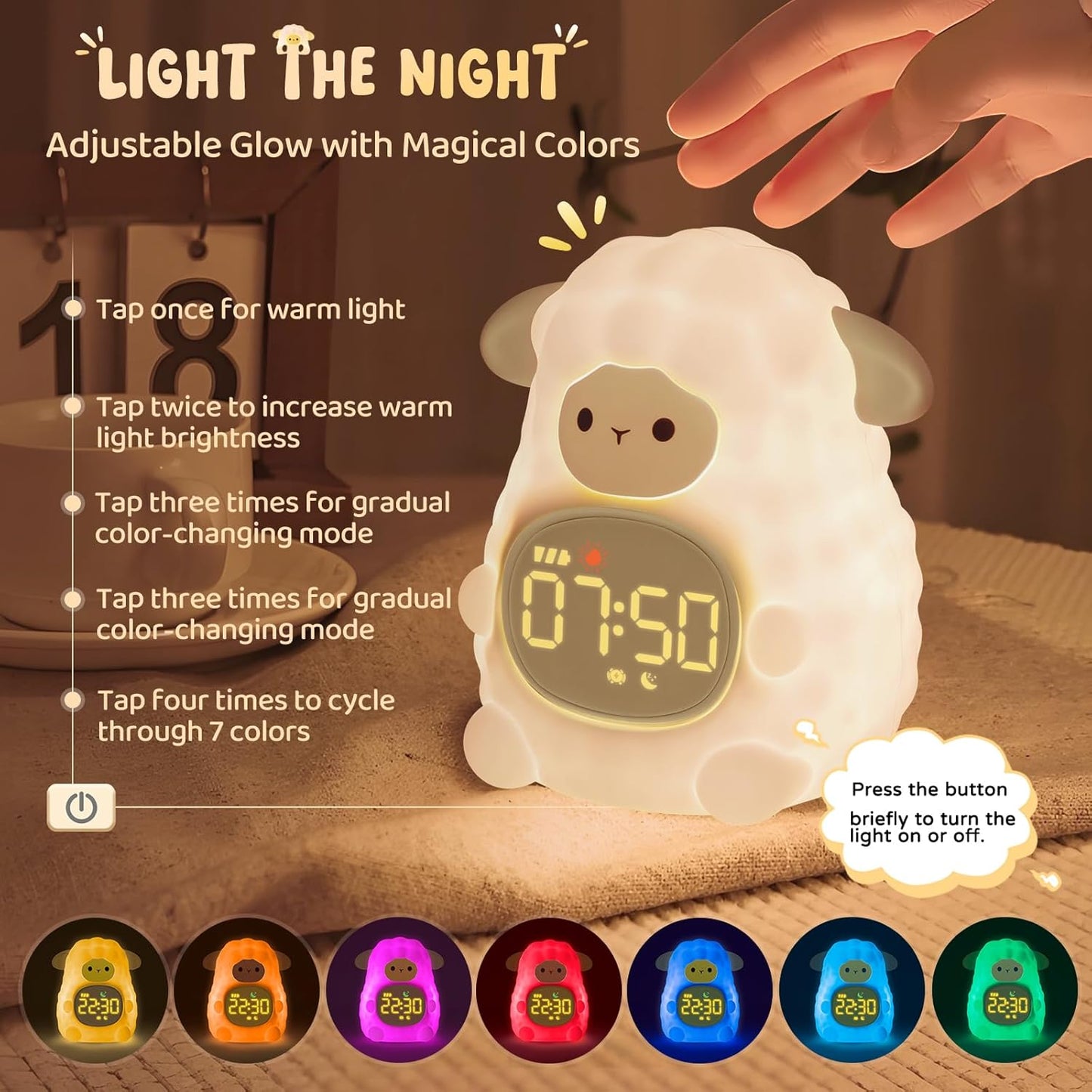 Sheep Alarm Clock with Night Light for Kids with Sleep Training and Sound Machine