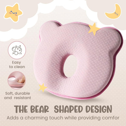 Soft and Breathable Baby Pillow with Memory Foam and Bear Design