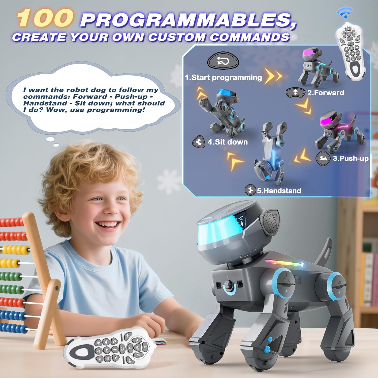Smart Programmable Robot Dog with Bluetooth Control & LED Eyes