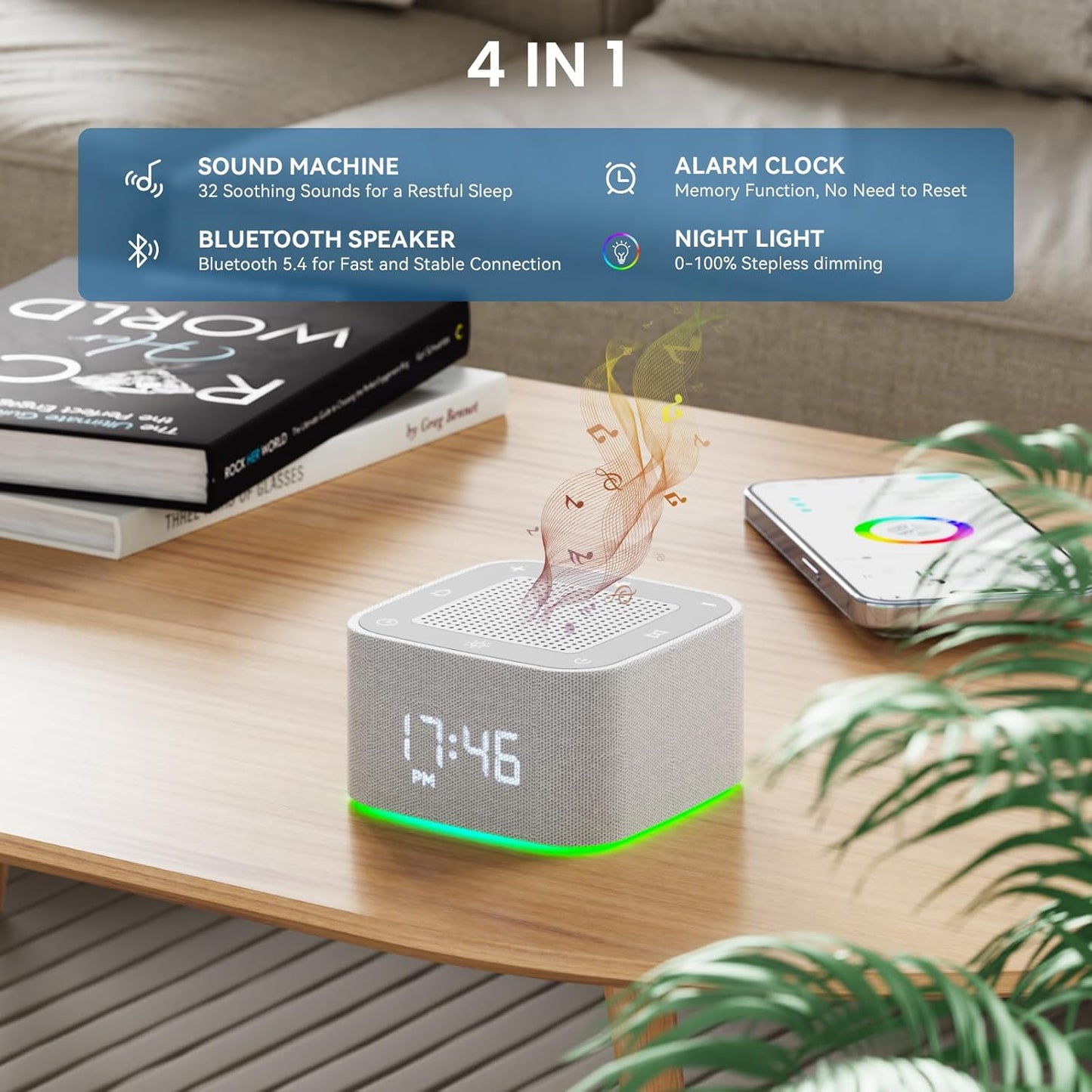 App Control White Noise Machine with Dimmable Clock