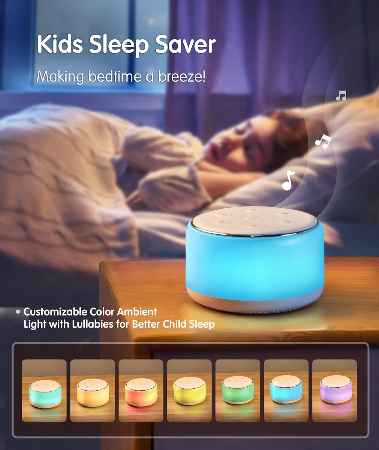 34 Soothing Sounds, Rechargeable White Noise Machine for Kids Adults