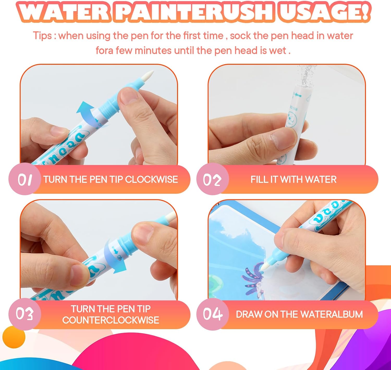 Reusable Water Coloring Book for Toddlers- 6 Pack