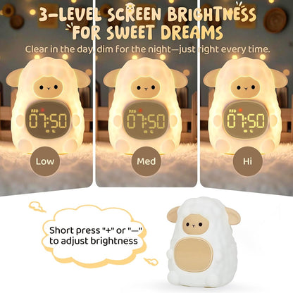 Sheep Alarm Clock with Night Light for Kids with Sleep Training and Sound Machine