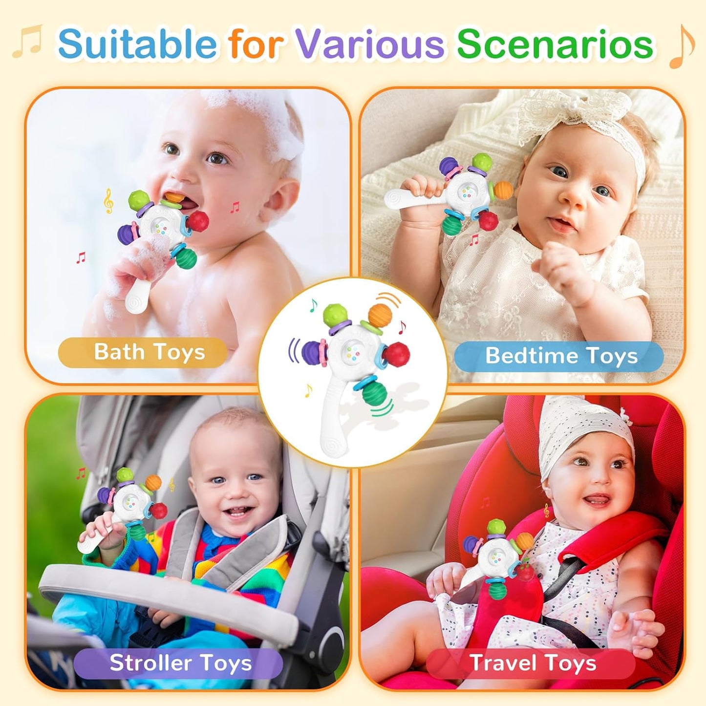 Food Quality Baby Rattle - Teething Ring - BPA - Free