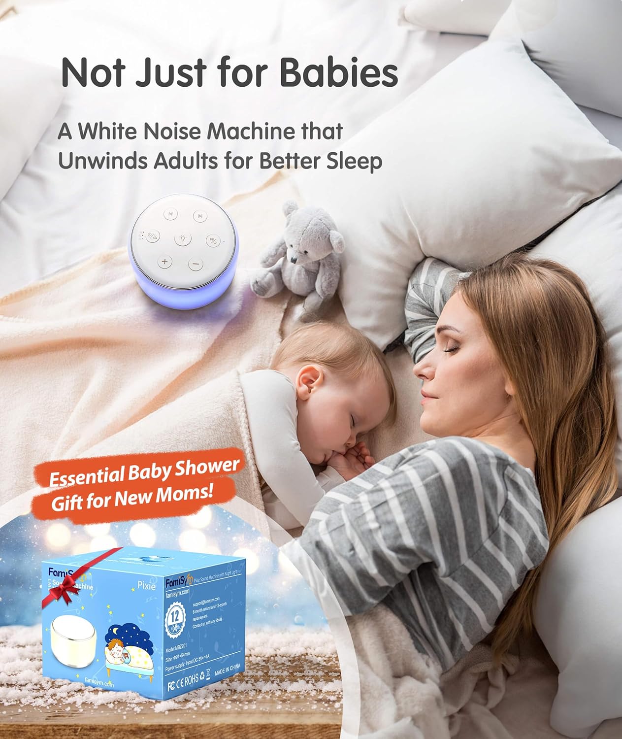 34 Soothing Sounds, Rechargeable White Noise Machine for Kids Adults