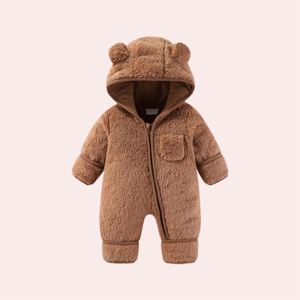 Newborn Baby Bear Outfit With Fold-Over Mittens and Footies