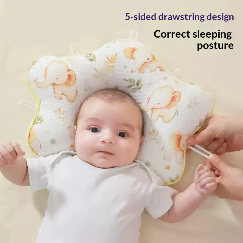 Baby Head Shaping Pillow for Newborns, Breathable Infant Flat Head Support Pillow with Cute Cartoon Prints