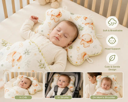 Baby Head Shaping Pillow for Newborns, Breathable Infant Flat Head Support Pillow with Cute Cartoon Prints