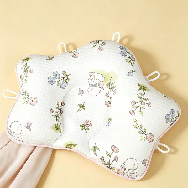 Breathable baby head shaping pillow with contoured center support and cute elephant panda floral cartoon prints for newborns and infants