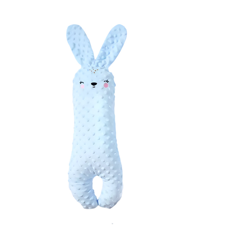 Blue plush rabbit baby side sleeper pillow ensuring safe sleep position