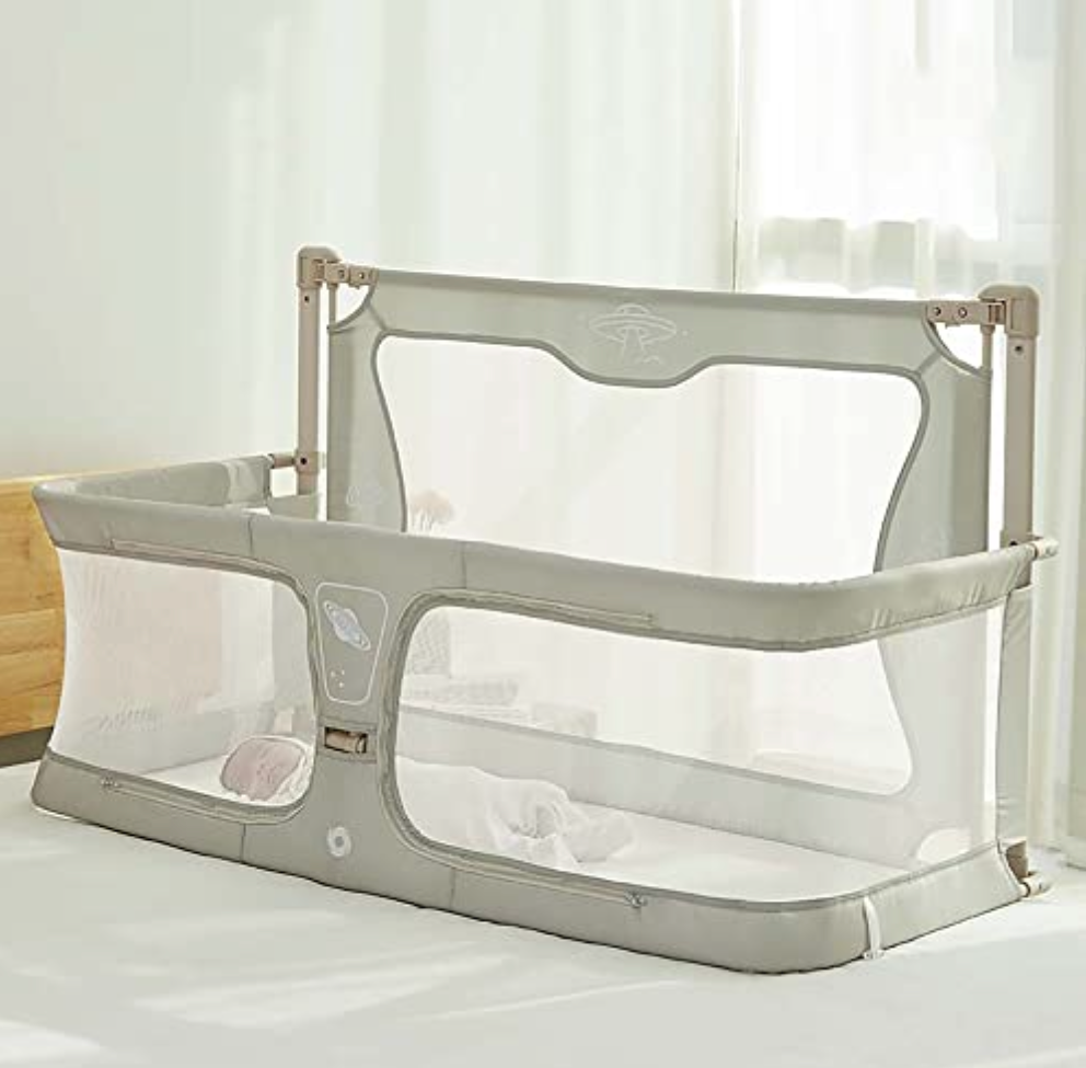 Adjustable bedside baby safety guardrail with breathable mesh