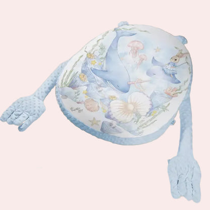 Baby feeding lounger cushion with anti reflux incline in blue print