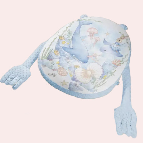 Baby feeding lounger cushion with anti reflux incline in blue print