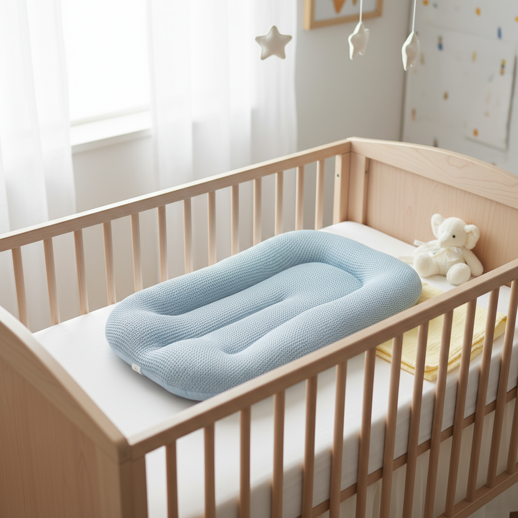 Breathable baby sleep mat placed inside crib