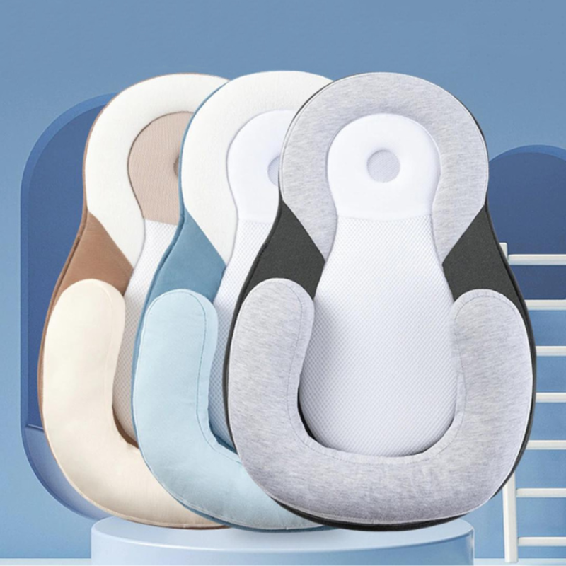 Cozyplay portable baby lounger in brown cyan and gray colors