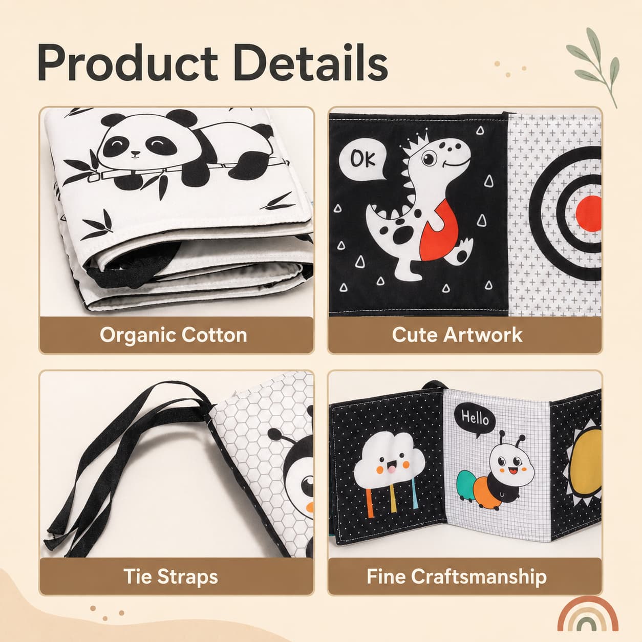 High Contrast Black White Baby Cloth Book