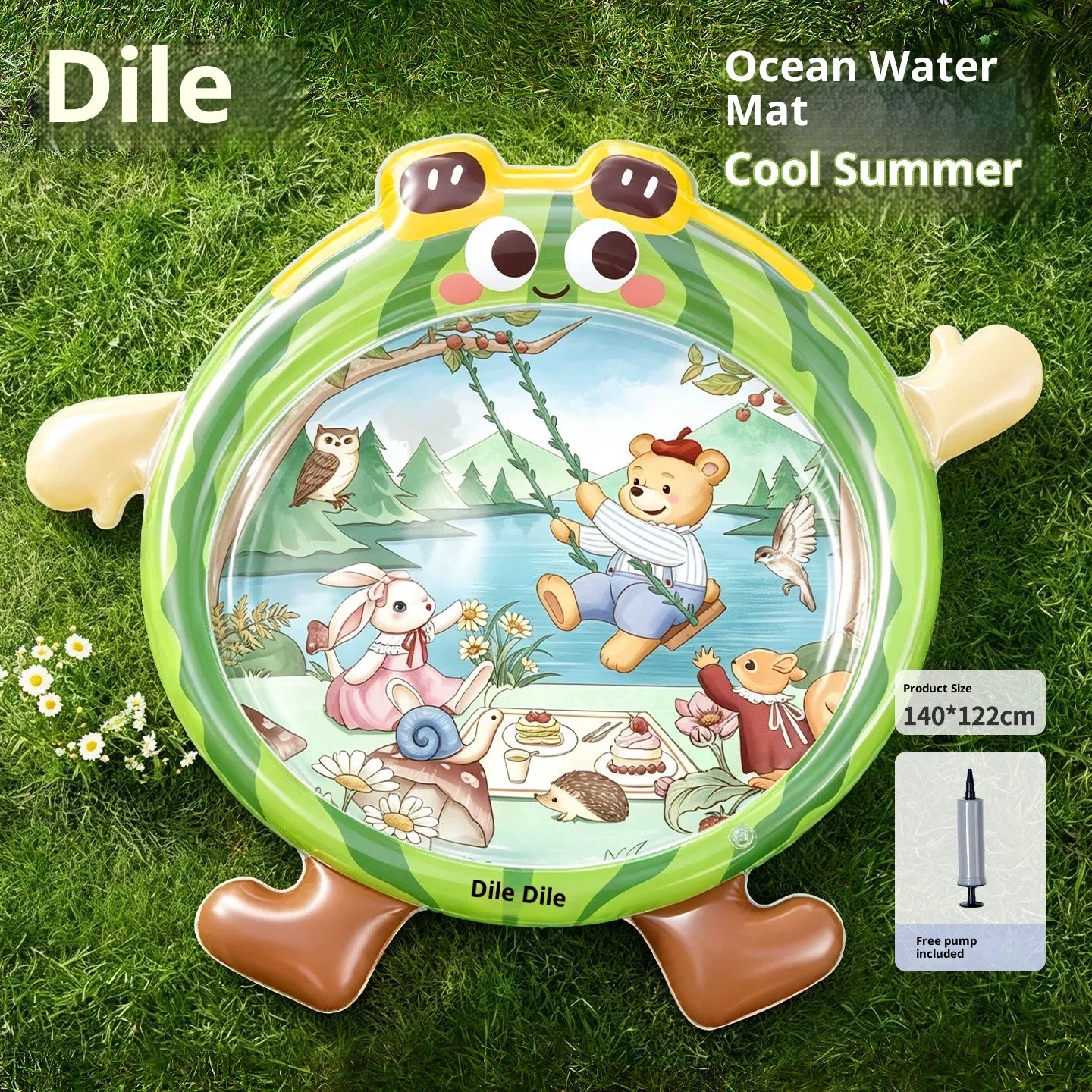 Inflatable Baby Tummy Time Water Mat with Duck Float, Sensory Play Mat for Infants, Portable Summer Activity Toy with Air Pump