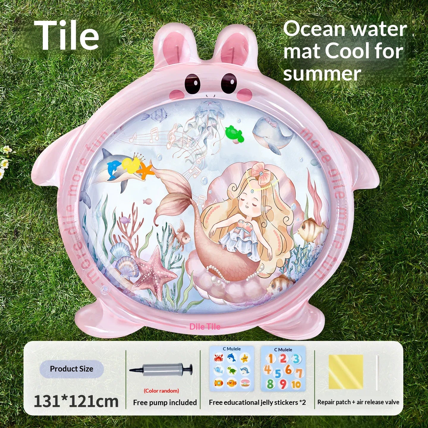 Inflatable Baby Tummy Time Water Mat with Duck Float, Sensory Play Mat for Infants, Portable Summer Activity Toy with Air Pump