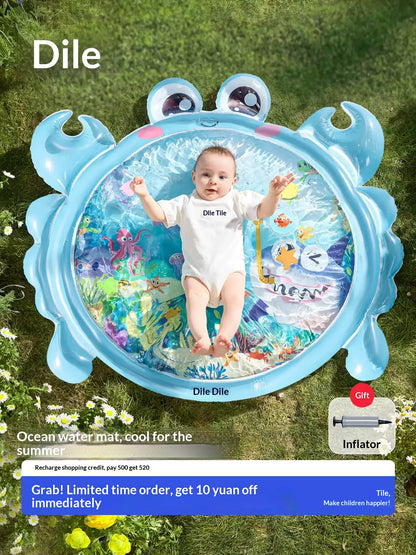 Inflatable Baby Tummy Time Water Mat with Duck Float, Sensory Play Mat for Infants, Portable Summer Activity Toy with Air Pump
