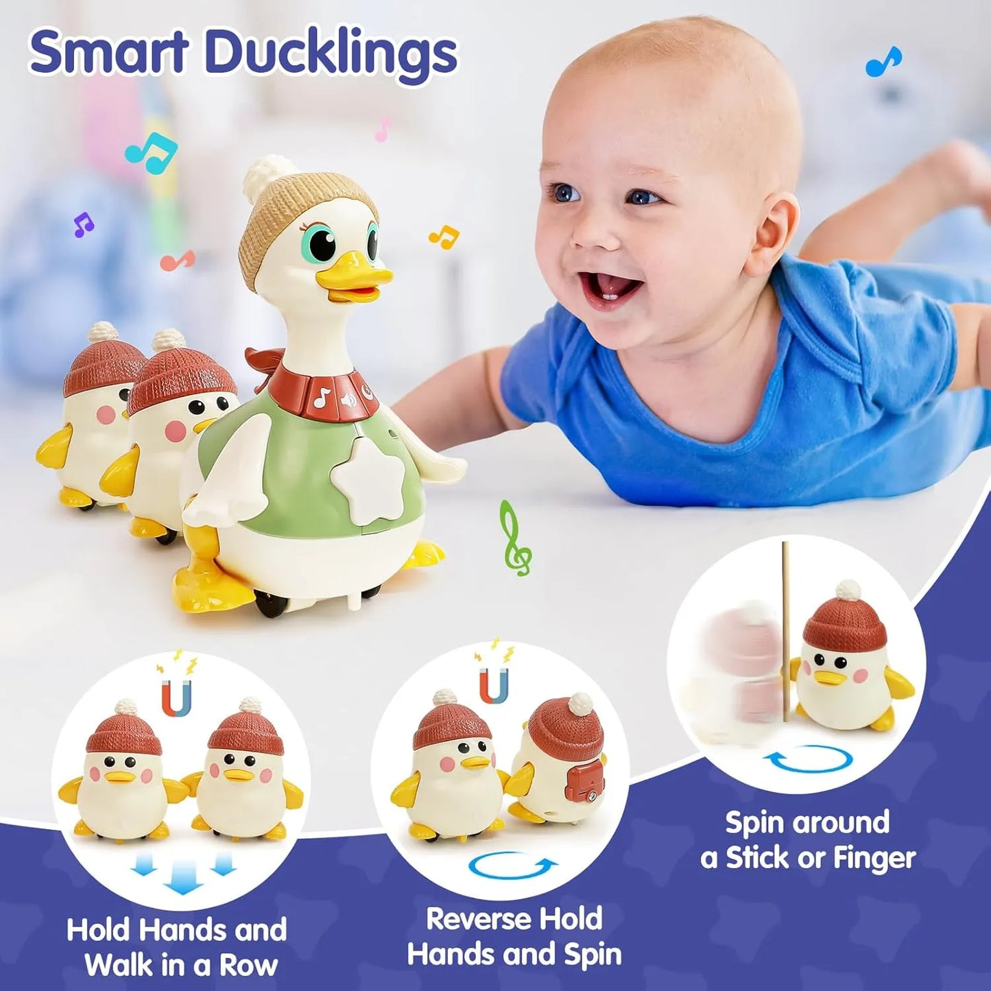 Interactive Waddling Goose Toy - Educational Push & Pull Baby Toy for Toddlers 6-24 Months