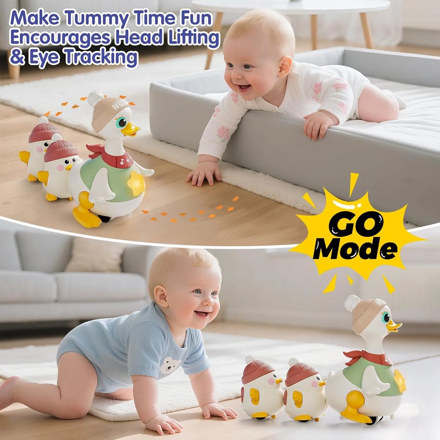 Interactive Waddling Goose Toy - Educational Push & Pull Baby Toy for Toddlers 6-24 Months