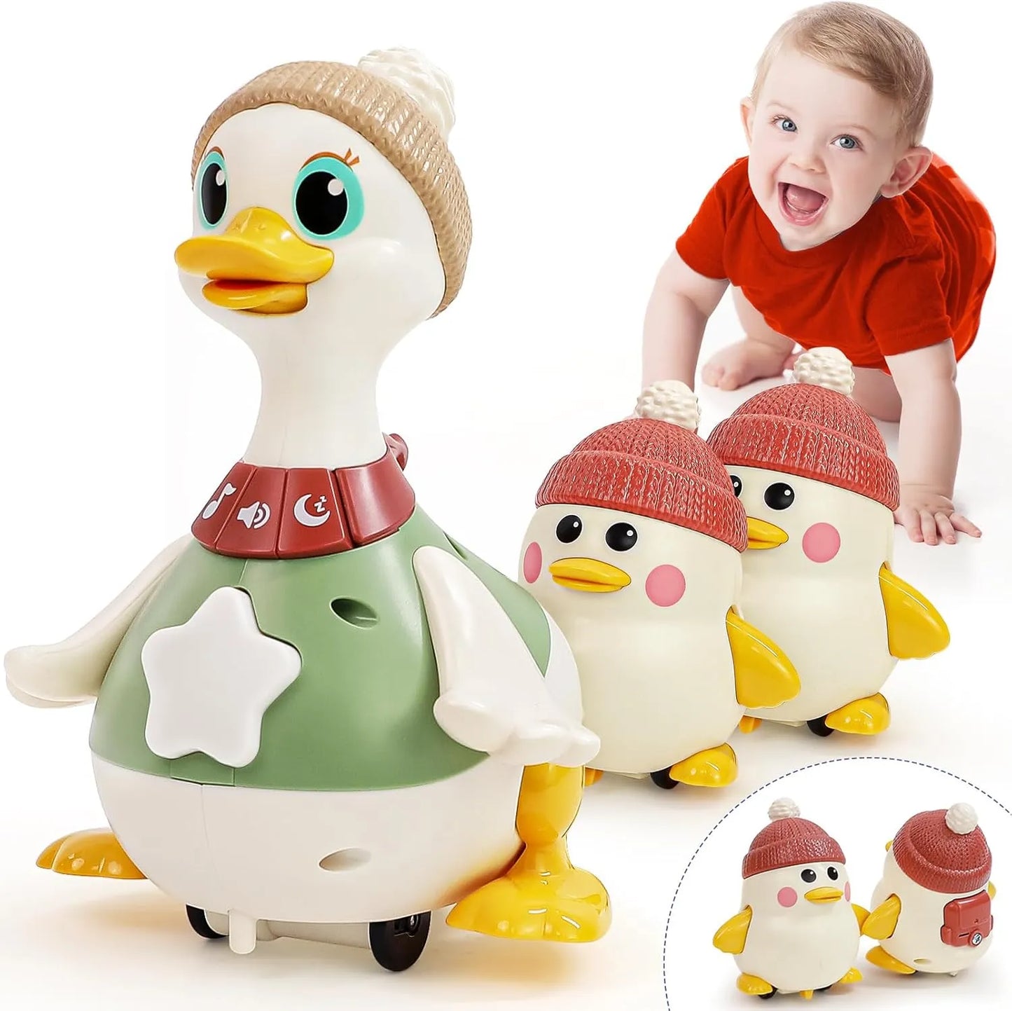 Interactive Waddling Goose Toy - Educational Push & Pull Baby Toy for Toddlers 6-24 Months