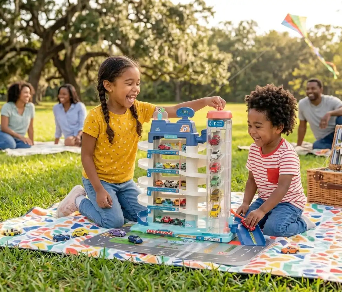 MEACAOFG Kids Electric Parking Garage Toy Set with Car Elevator, Ramp Track & Mini Cars – Interactive City Parking Lot Playset for Toddlers and Children
