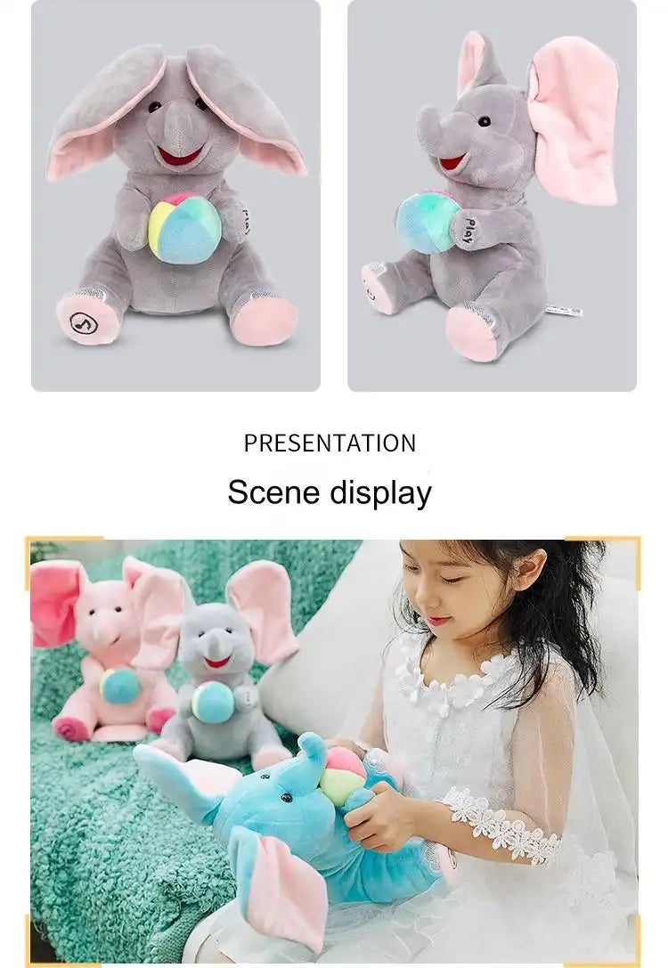 MEACAOFG Animated Peek-a-Boo Elephant with Flapping Ears and Singing Function