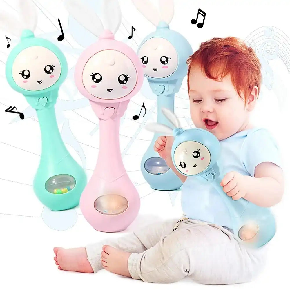 Toneek Baby Musical Rattle and Teethers, Sing Rabbit Baby Toy with 6 Classic Songs and Light for Toddlers Infant - MEACAOFG